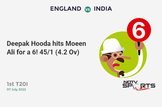 ENG vs IND: 1st T20I: It's a SIX! Deepak Hooda hits Moeen Ali. IND 45/1 (4.2 Ov). CRR: 10.38